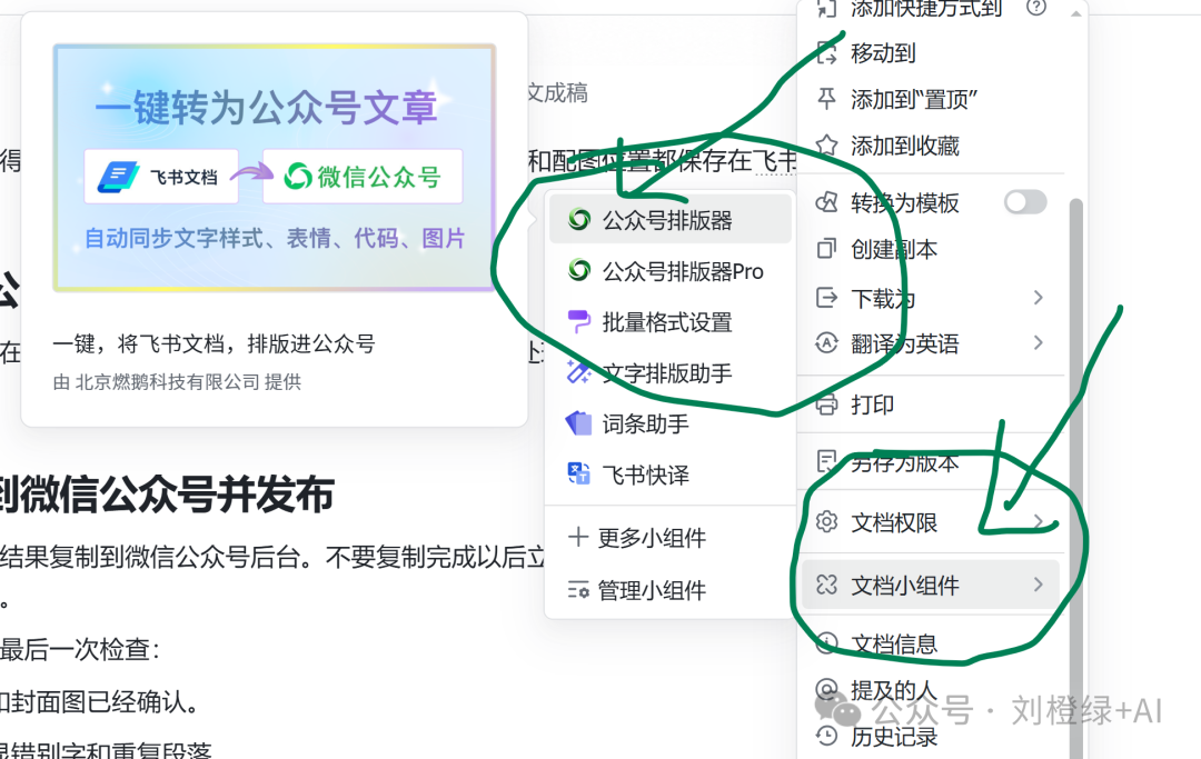 飞书文档中用于公众号排版的插件入口