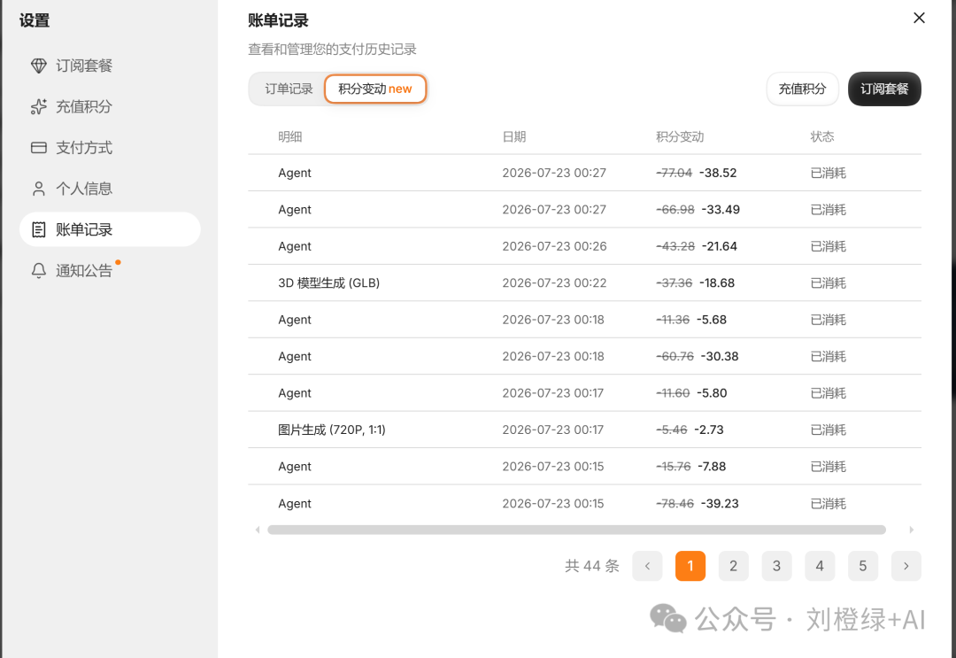 Miora Agent 任务积分消耗记录