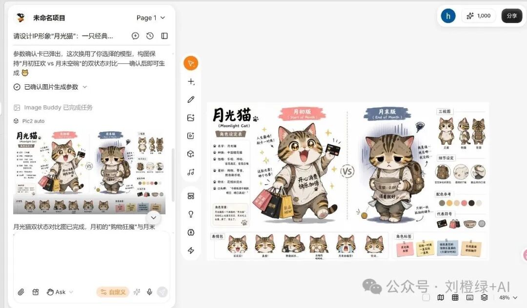 月光猫角色设计稿与表情动作设定